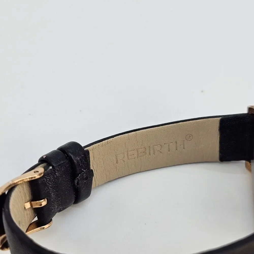 Rebirth Women's‎ Watch 41MM Gold Dial Black Leather Bands New Battery